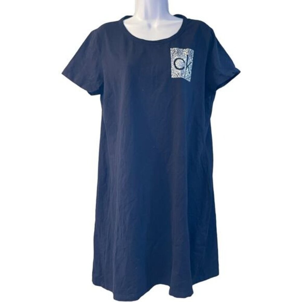 J Crew Navy Blue Short Sleeve Tshirt Dress Studded Round Neck Y2K Pullover Midi